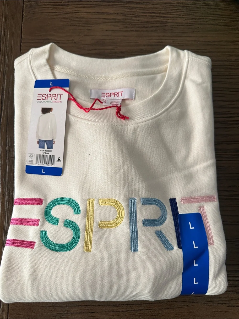 Esprit White Embroidered Logo Crewneck Sweatshirt Large - Picture 1 of 2